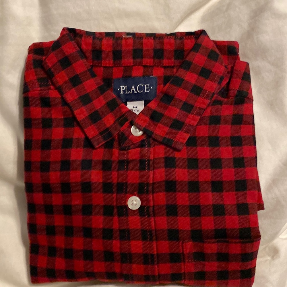 Long sleeve button down buffalo plaid shirt NWT size 14